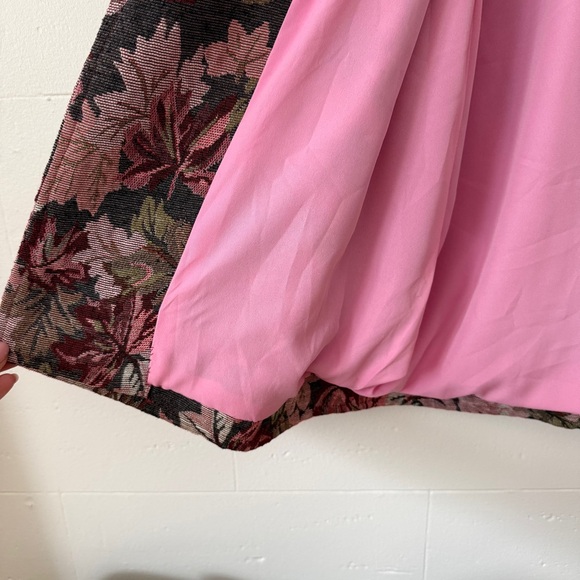 Handmade Pink Leaf Tapestry Long Coat | Cottagecore Fall | Size Large - Picture 4 of 9